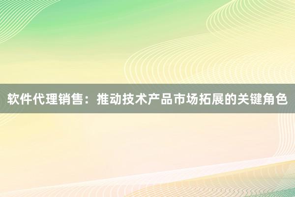 软件代理销售：推动技术产品市场拓展的关键角色